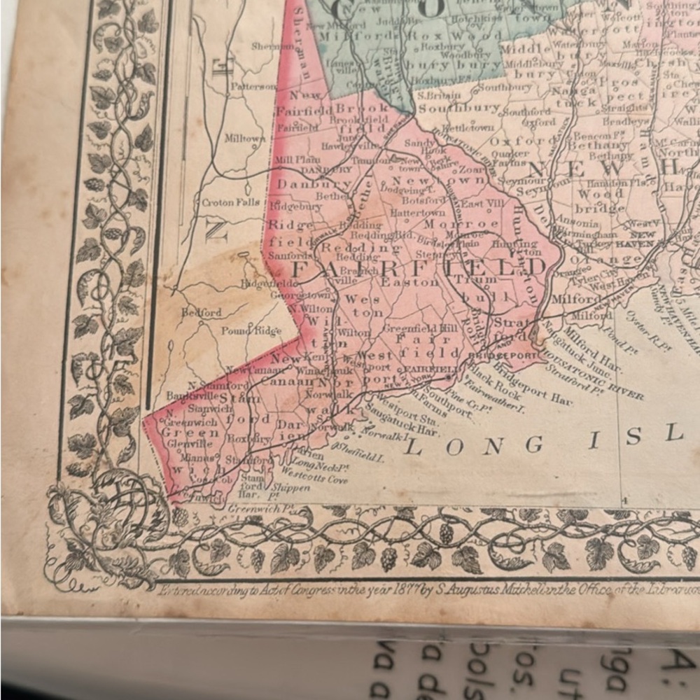 Vintage Map of Connecticut and Rhode Island